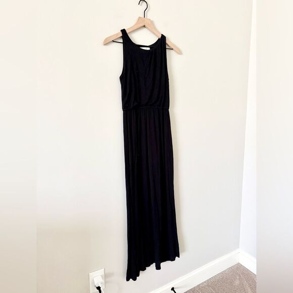 LOFT Sleeveless Maxi Dress Elastic Waist Jersey Knit in Black Size XSPetite - Picture 2 of 5